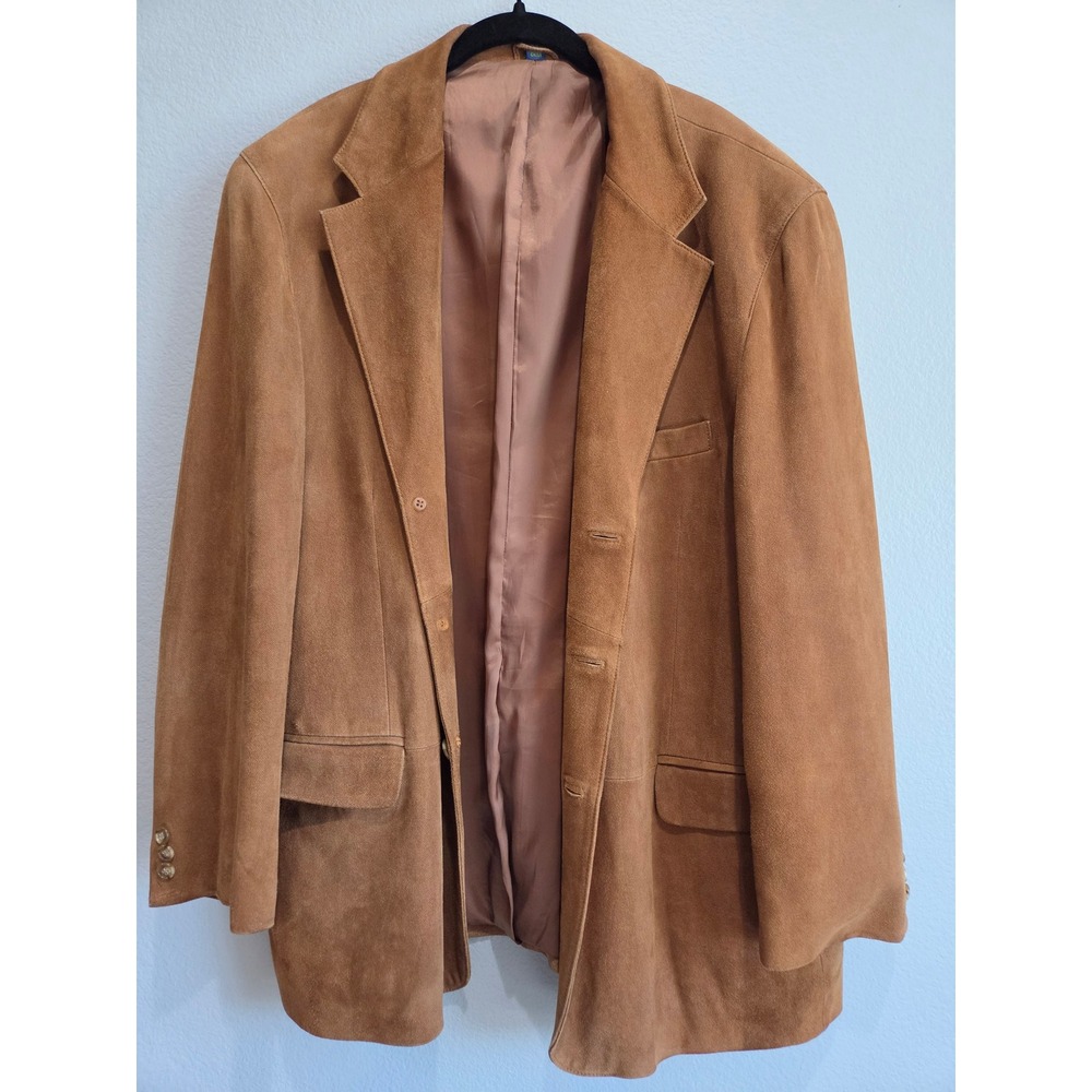 Joseph & Lyman Suede Leather Blazer Mens 46R Brown 3-Button Sport Coat Good